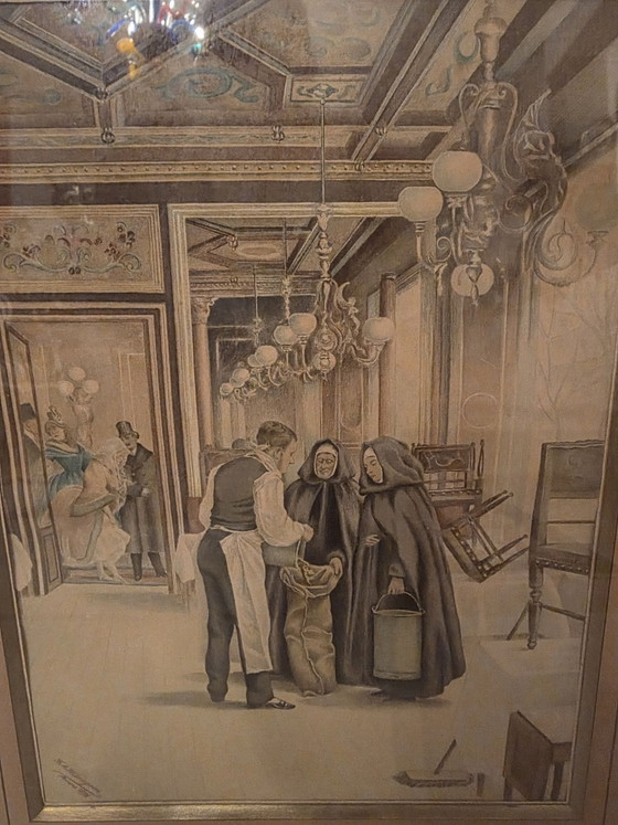 Antique watercolor (1898), Antwerp, F.A. Wärngren, Framed, Art, Glass, Paper, Beige (photo 8 of 15)