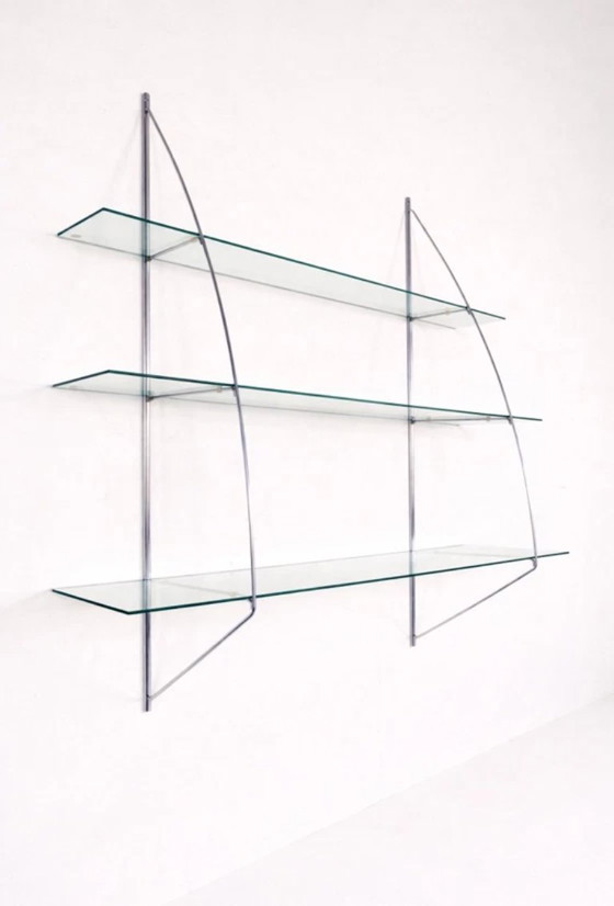 Image 1 of Vintage IKEA Glazen Chromen Boekenkast Rek Wandrek By Tord Björklund