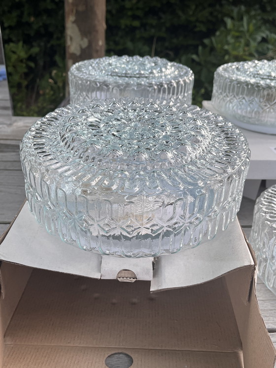 Image 1 of 4 vintage glazen plafondlampen massive 