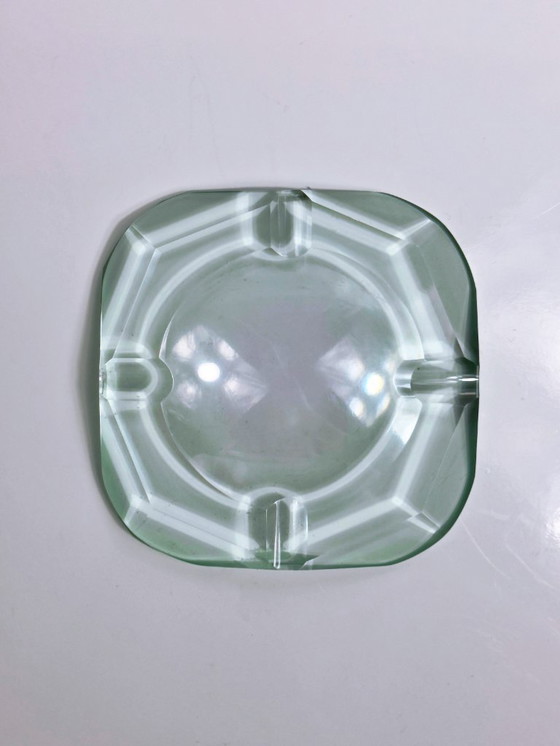 Image 1 of Vintage Kristall Glas Aschenbecher Fontana Türkis Mint Grün Prisma Diamant Italien 50er Mid Century