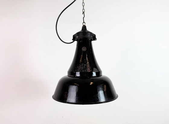 Image 1 of Industrial Black Enamel Bauhaus Pendant Lamp, 1930s