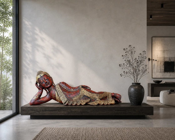 Bouddha couché sculpté à la main — Milieu du XXe siècle XXL – Sculptures, Gold, Glass (photo 2 of 10)
