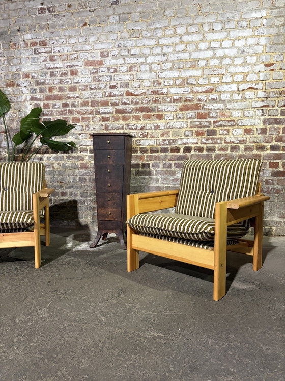 Coppia di poltrone vintage scandinave in pino – Textile, Wood (photo 4 of 11)