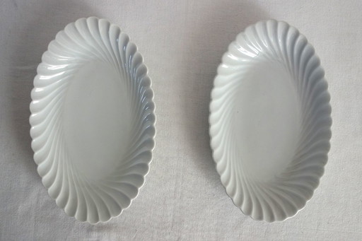 Set of 2 Haviland twisted white porcelain Limoges dishes