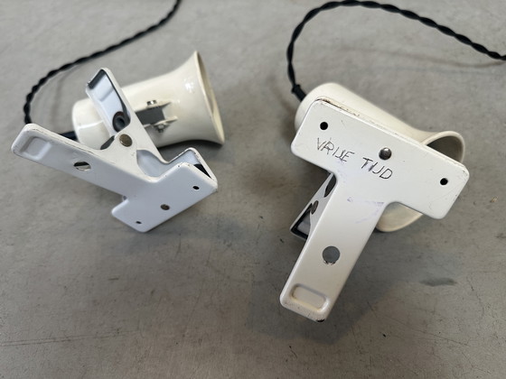 Image 1 of 2x vintage industriële klemspot (wit) - LITA