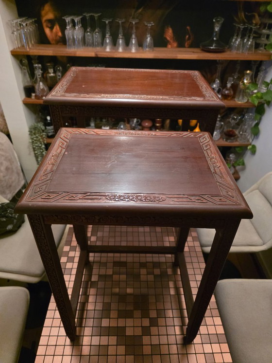 Image 1 of Mesas nido chinas – George Zee & Co (Hong Kong) – madera dura tallada a mano – juego de 4
