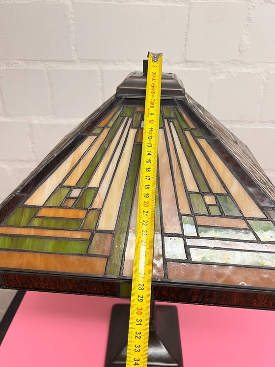 Image 1 of Large Tiffany Style Pyramid Art Deco Table Lamp, Library Lamp