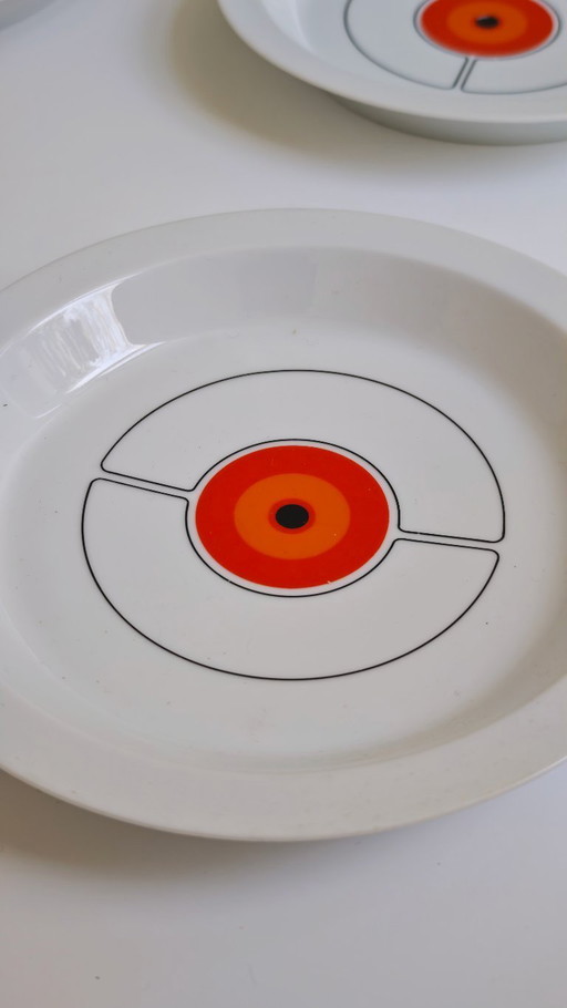 4 platos hondos Thomas 'Trend' 'Sunny days' con diseño de ojo de buey. Diseño moderno de mediados de siglo.