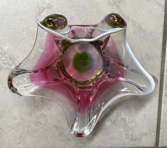 Image 1 of Cuenco de cristal rosa y verde de Josef Hospodka, década de 1960
