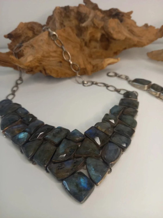 Image 1 of Jewelry set silver 925 with semi-precious stone labradorite.