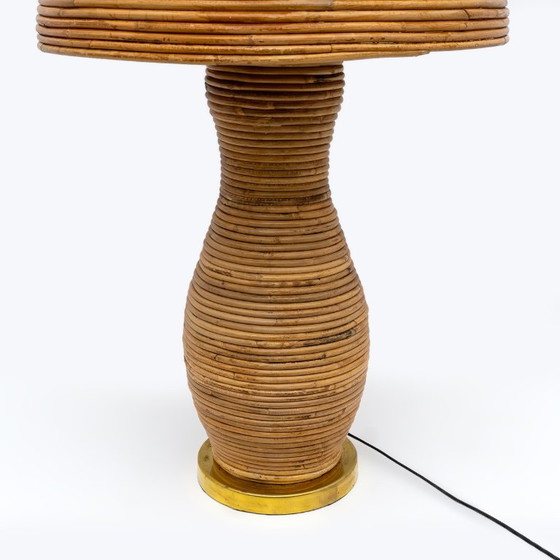 Vintage Rattan and Brass Table Lamp, 1970s, Gold (photo 6 of 7)