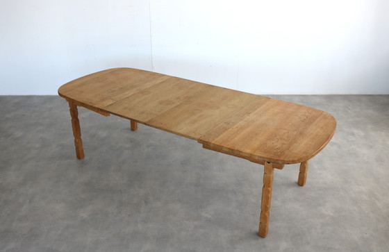 Image 1 of brutalist extendable oak dining table