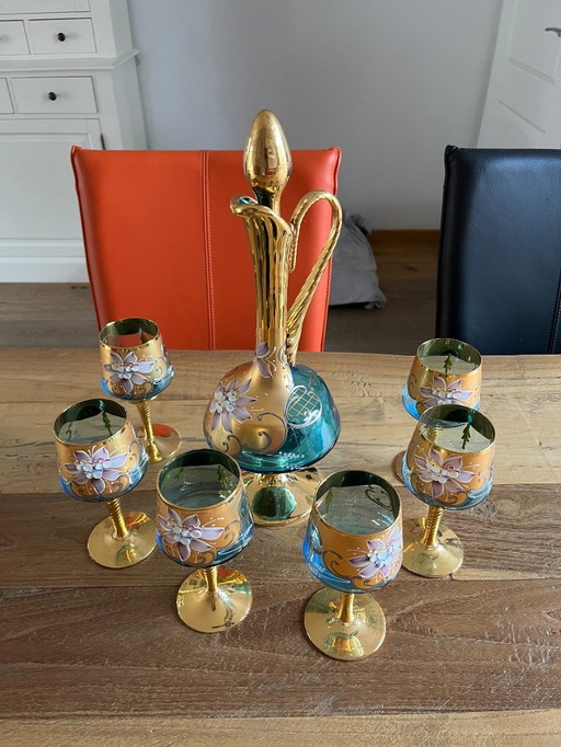 Signiertes Barbini Murano-Likörset – Moderna-Etikett – komplett