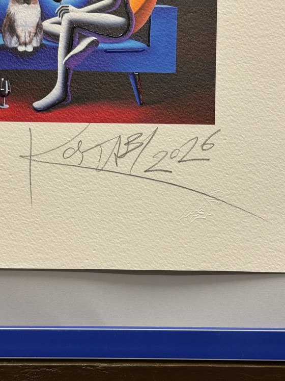 Quadro serigrafia M. Kostabi 40x34 between us, pop, moderno in cornice – Litografie e stampe, Paper, Wood (photo 4 of 6)