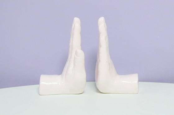 Image 1 of set x2 white porcelain bookend hands