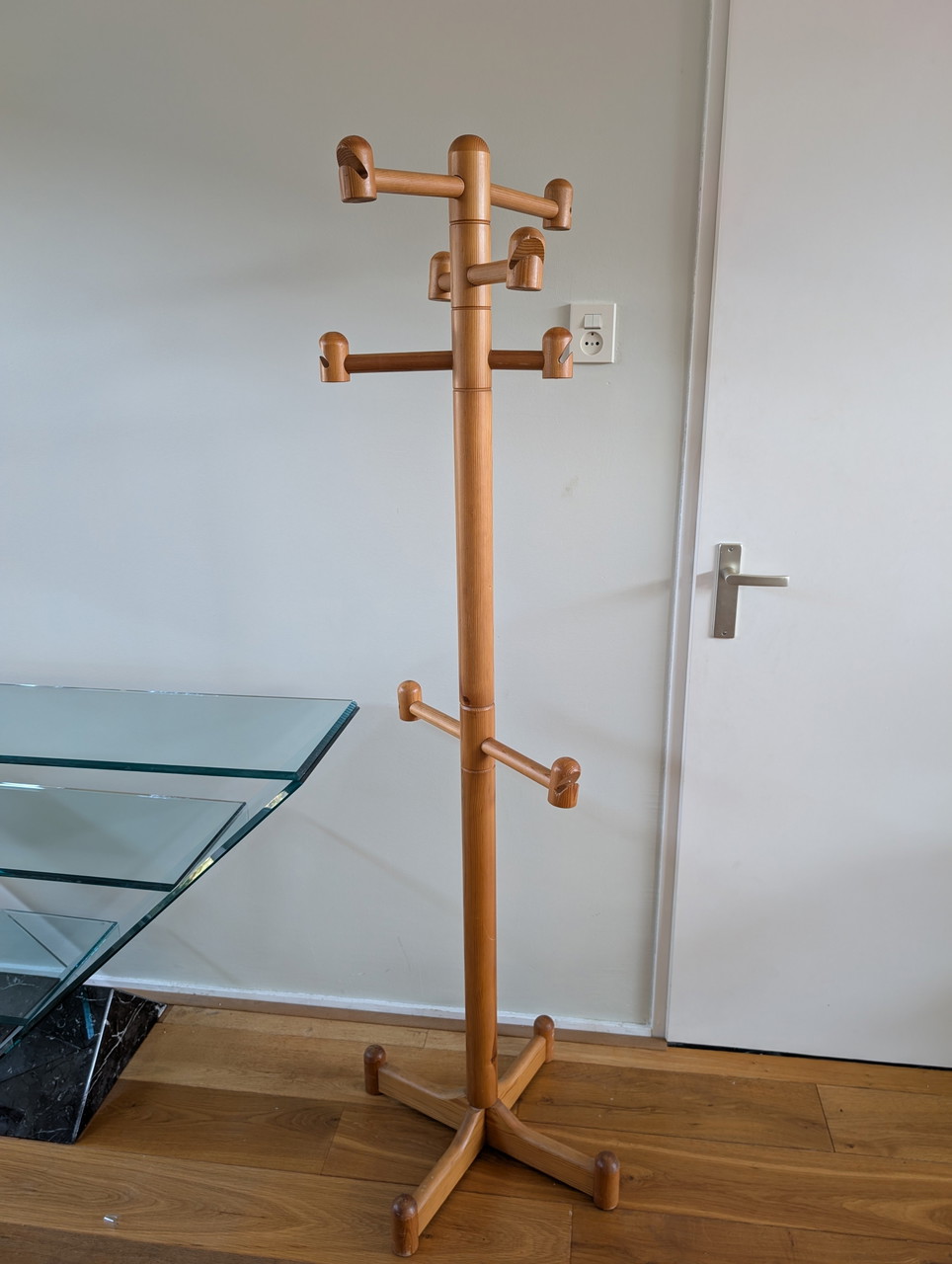vintage Danish standing coat rack solid wood