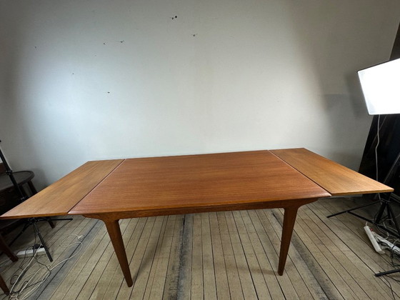 Vintage Scandinavian Teak Dining Table 1970s – 2 Integrated Extensions – Wood (photo 8 of 12)