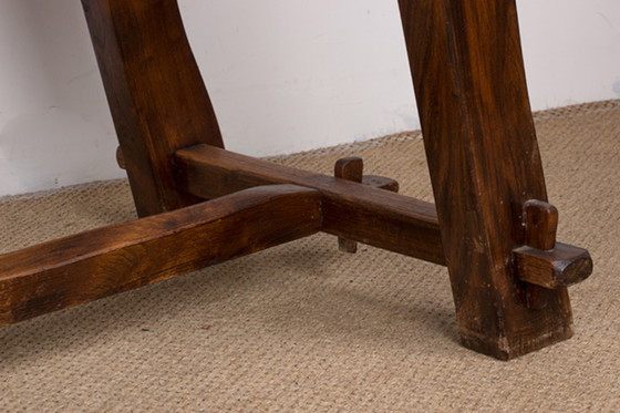 Image 1 of Large Brutalist style dining table, farmhouse style, in solid elm in the style of Olavi Hanninen 1960.