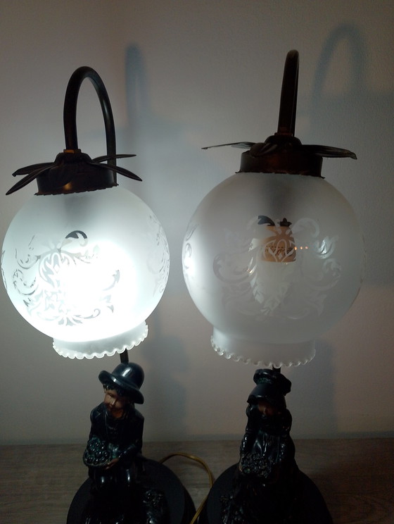 Image 1 of Pair of Pinto & Fils porcelain lamps, signed Portugal logo
