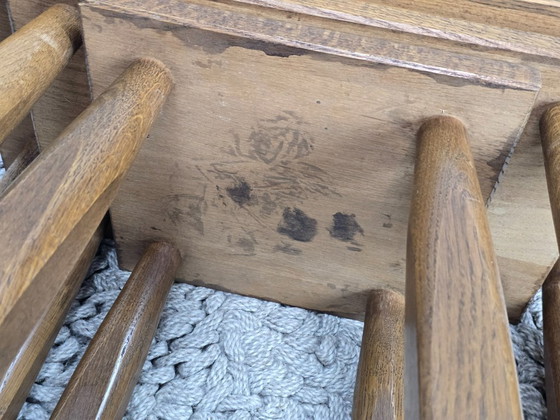 Image 1 of Tavolini/sgabelli rettangolari in rovere massello con influenze brutaliste Wabi Sabi, set di 3, anni '60.