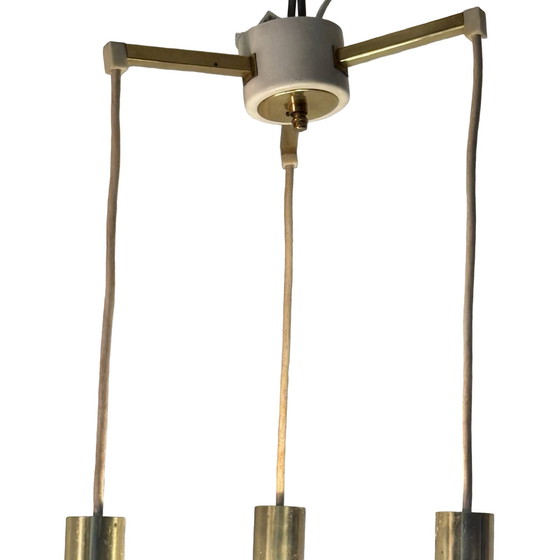 Image 1 of Hillebrand - MCM Hängeleuchte / Kaskade - Kristallglas und Messing - Inklusive passendem Deckenbaldachin