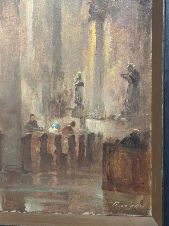 Antique Church Interior - Oil on Canvas - Signed – Paintings & Drawings (photo 4 of 7)