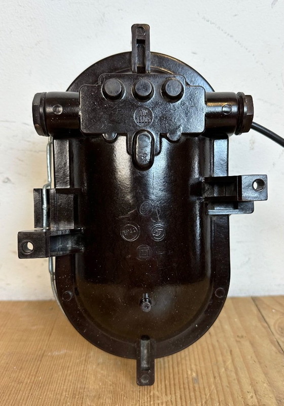 Image 1 of Industrial Brown Bakelite Wall Light with Milk Glass, 1960s