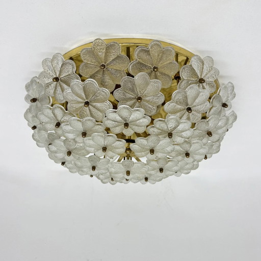 Large Floral Crystal Glass Flush Lamp by Ernst Palme , 1970s