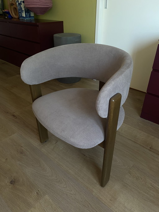 Armchair / Dining Chair - Mouse Gray Velvet and Oak Tripod