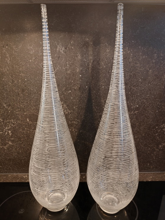 Image 1 of Ribbed glass art design vases, 1970s