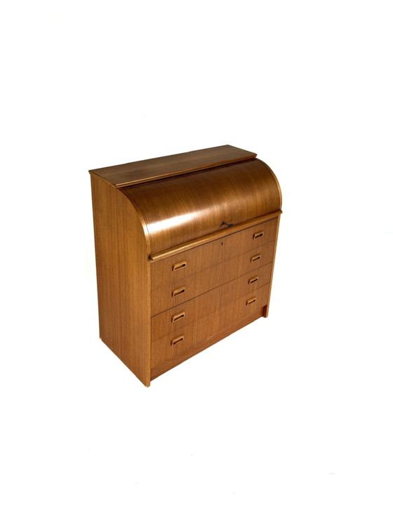 Image 1 of Vintage Danish teak roll-top secretary desk '60