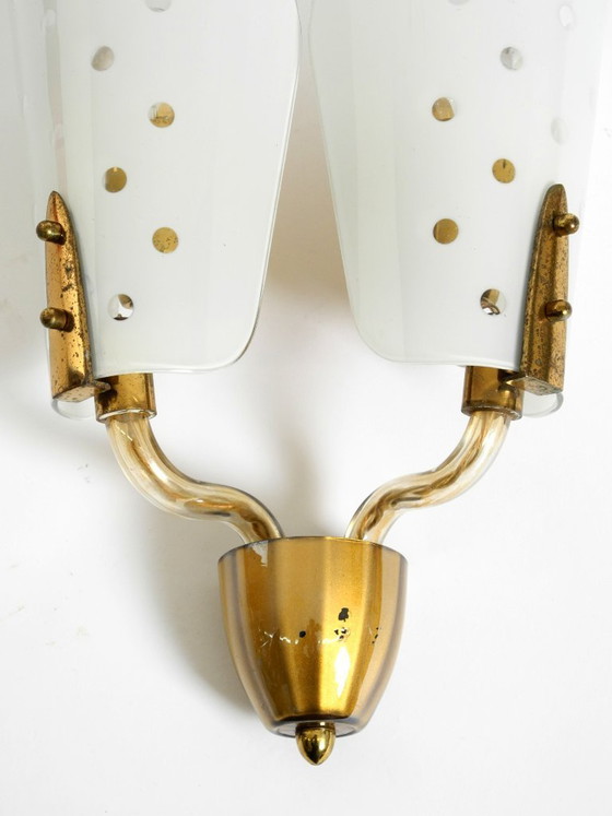 Image 1 of Very beautiful large original Mid Century Modern wall lamp made of brass and glass