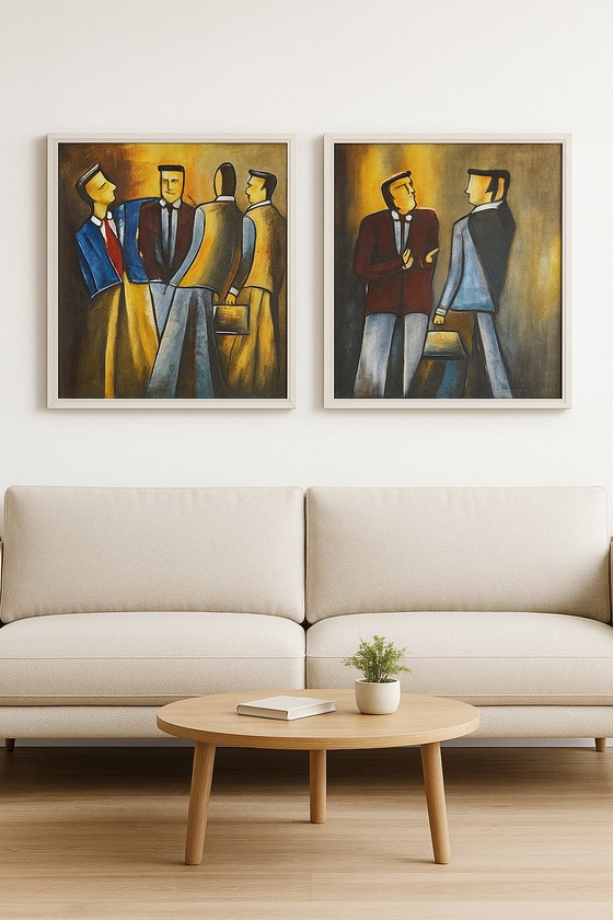 Image 1 of Set di 2 dipinti moderni - firmati B. W... - 55×65 cm