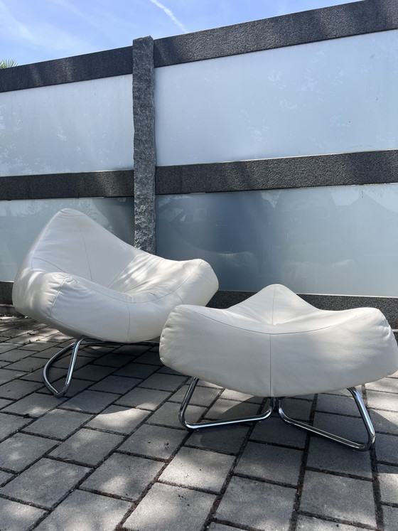 Image 1 of Fauteuil design « Chili » de Paul Falkenberg avec repose-pieds pour Rom AG – cuir véritable (Trentino Off-White)

