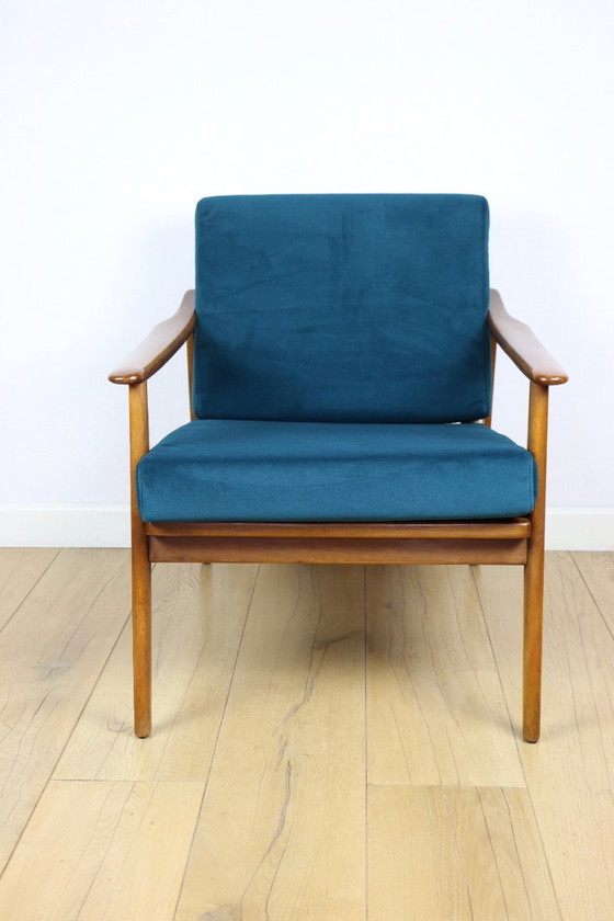 Image 1 of Fauteuil loft vintage danois vert d'eau avec coussins amovibles
