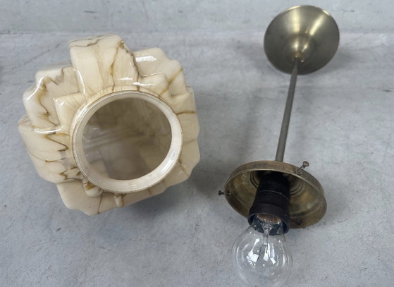 Grattacielo Art Déco - opalina marmorizzata, Lampade a sospensione, Vetro, Ottone, Marrone (foto 6 di 9)
