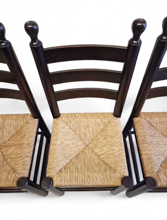 Image 1 of Stile di Charles Dudouyt – Sedie da pranzo rustiche con schienale a pioli (metà secolo, Francia)
