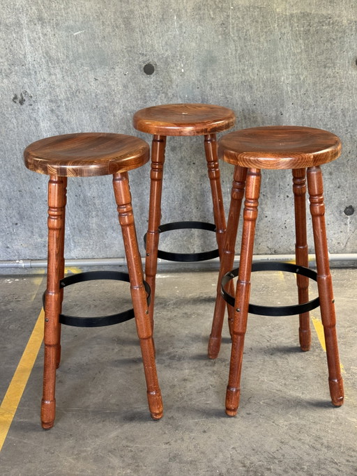 Trio of Wooden Bar Stools