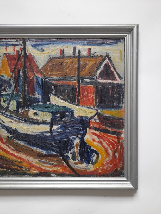 Image 1 of Expressionistisch schilderij van boten door Bent Kokkenberg