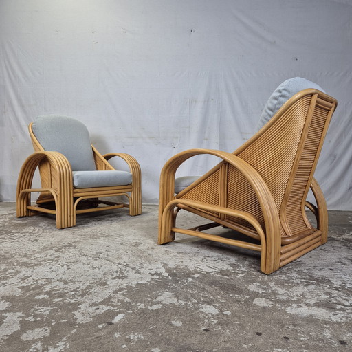 Vintage 1960s Rattan Bamboo Lounge reclining chairs Rattan