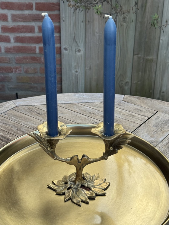 Image 1 of 🕯️ Bronzen Art Nouveau tweearmskandelaar | handgegoten, massief, authentieke patina | 1890–1920