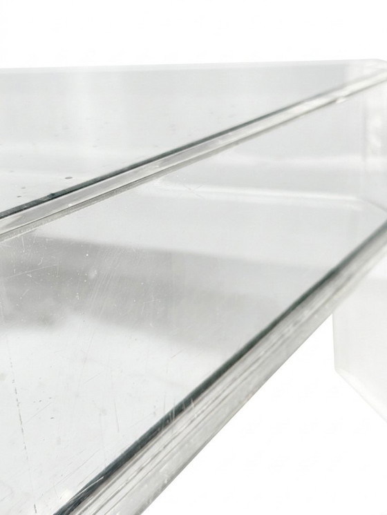 Image 1 of Table Basse Vintage en Plexiglas et Double Plateau en Verre - Signée Marc Micoud (Années 70/80)