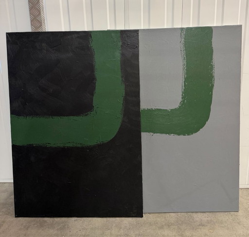 Zeitgenössische minimalistische abstrakte Gemälde – 2er-Set