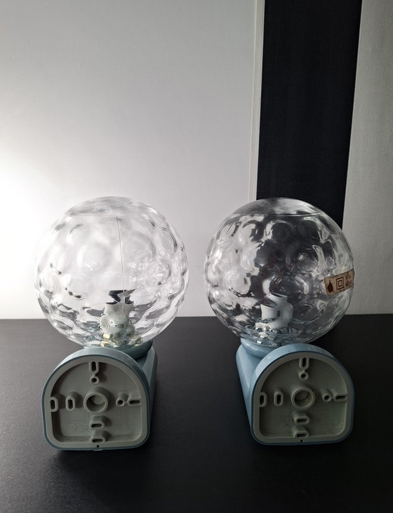 Retro Wall lights Grey-Blue by Tiger Set of 2 From the 70s – Glass, Plastic (photo 3 of 5)