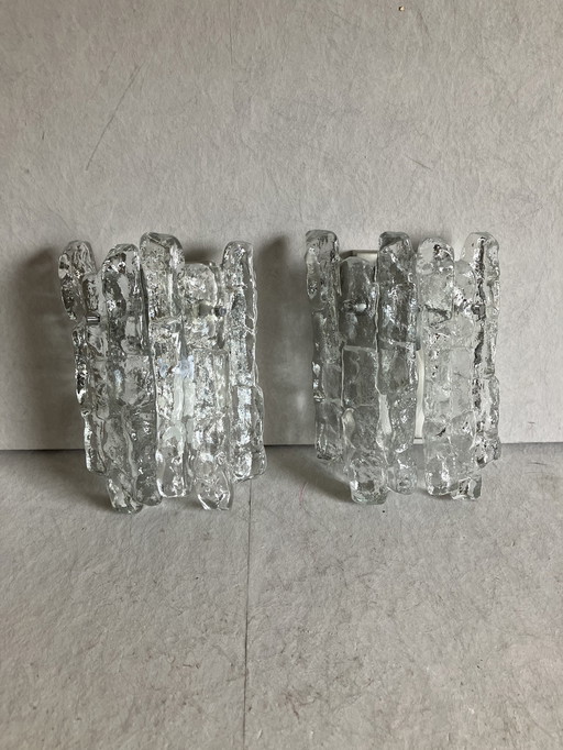 Vintage ice glass sconces JT Kalmar Franken Austria.
