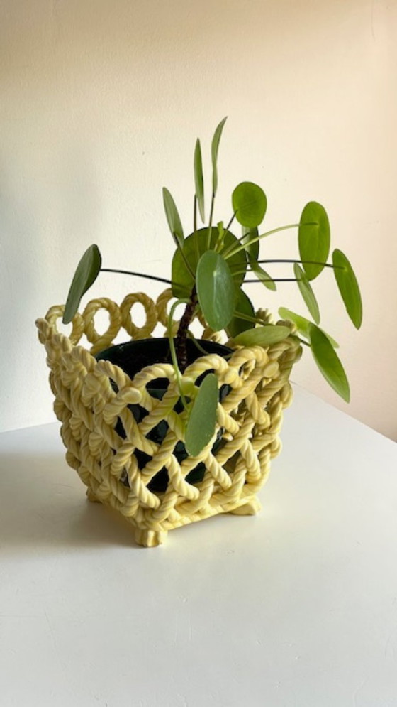 Image 1 of Vintage Woven Earthenware Plant Pot