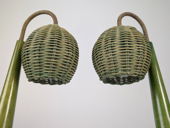 Image 1 of Lampade in rattan verde in stile moderno organico Mario Lopez Torres, anni '80