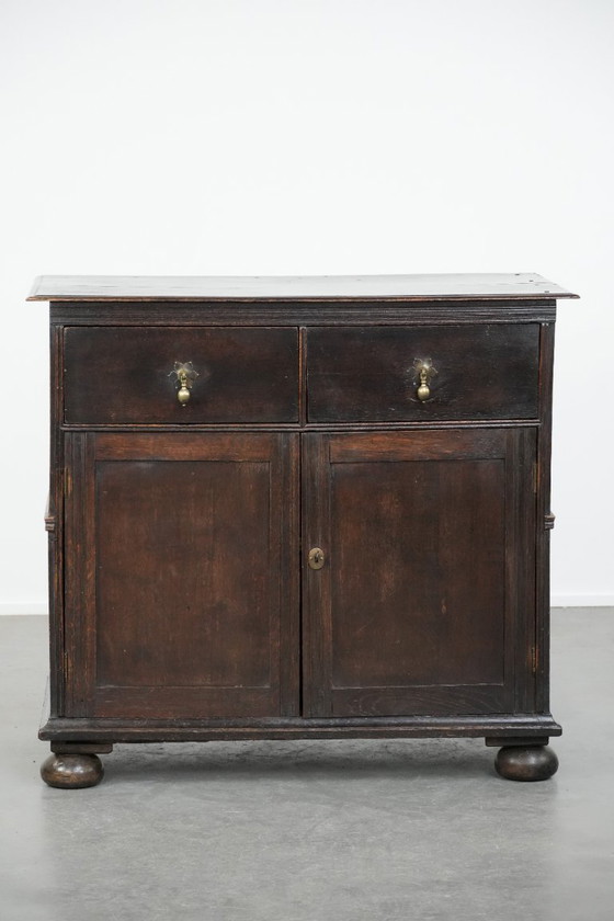 Image 1 of Rare English antique 2-door cabinet from the early 18th century with ball feet