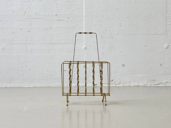 Image 1 of Vintage newspaper rack made of brass wire, 1960s