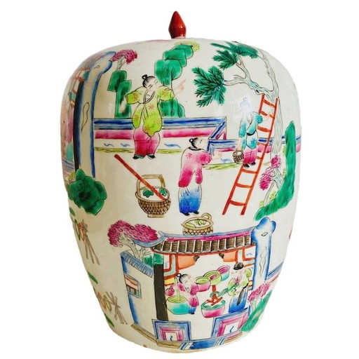 Vintage XL Chinese ginger jar hand-painted